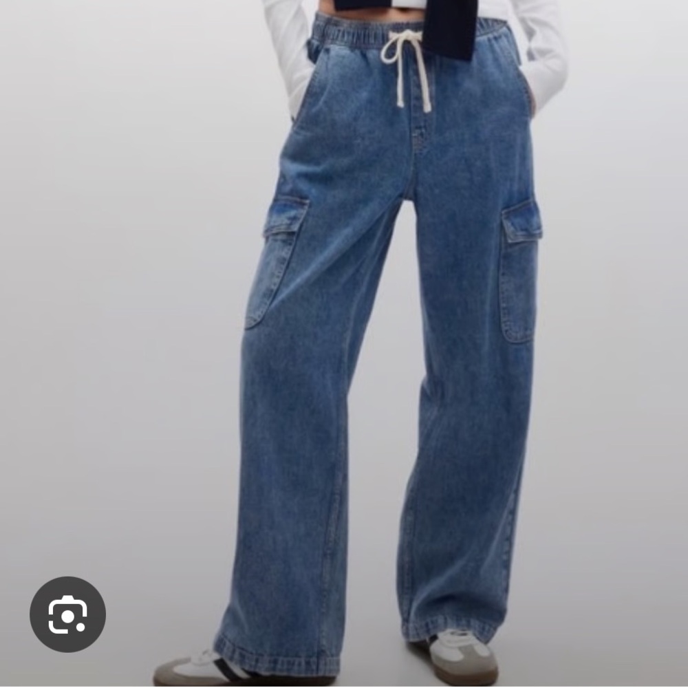 GAP Wide Leg Pull-On Denim Cargo Jeans 100% Cotton size Medium